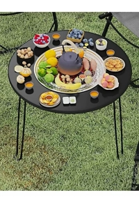 Mangal Maşı Masa Yuvarlak Katlanabilir Metal Mangal Masası - Kamp ve Piknik Taşıma 